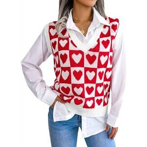 NEW TRACIES heart sweater vest in white/red